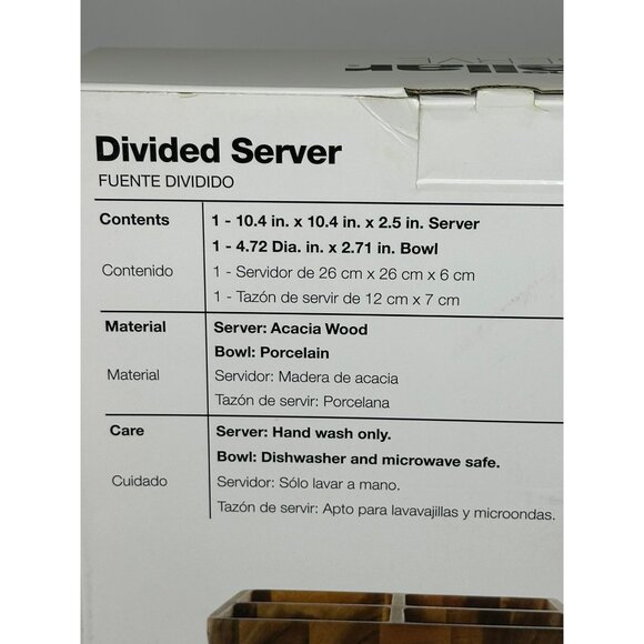NIB The Cellar Divided Server – Wood Tray with White Removable Ceramic Bowl - Picture 7 of 9